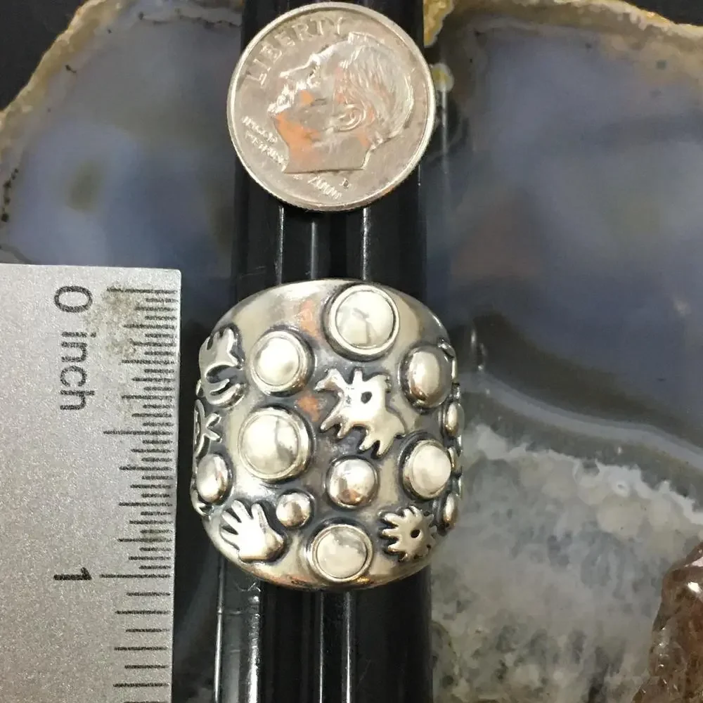 Jody Naranjo Vintage Sterling Silver Howlite & Symbols Decorated Ring For Women - Picture 9 of 10